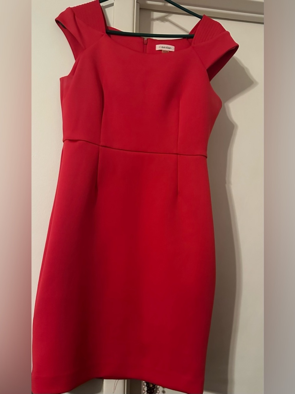 Calvin Klein Bright Red Cap-Sleeve Sheath Mini Dress
